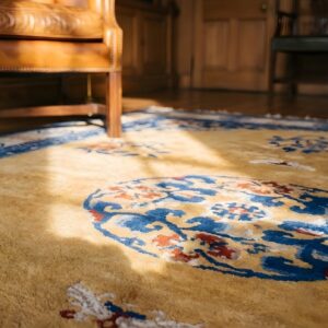 Small Size Floral Pattern Antique Silk Pile Chinese Yellow Area Rug (SKU 22470) - in-room detail