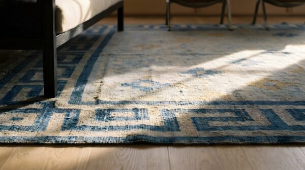 Small size geometric design antique cotton dhurrie flat woven area rug (sku 24984) - in-room detail