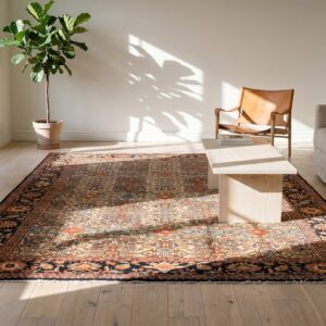 Small Size Ivory Background Antique Late 19th Century Fine Floral Persian Sarouk Rug (SKU 18240) - room view