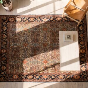Small Size Ivory Background Antique Late 19th Century Fine Floral Persian Sarouk Rug (SKU 18240) - styled overhead view