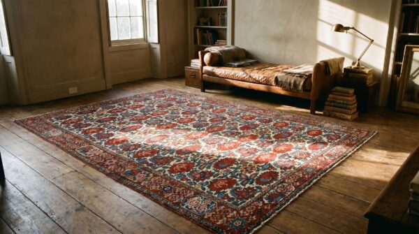 Small size ivory color antique floral paisley motif persian bakhtiari rug pair 12 Small size ivory color antique floral paisley motif persian bakhtiari rug pair (sku 18720) - room view
