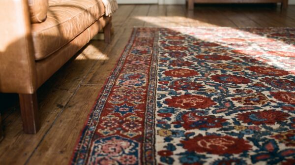 Small size ivory color antique floral paisley motif persian bakhtiari rug pair 13 Small size ivory color antique floral paisley motif persian bakhtiari rug pair (sku 18720) - in-room detail