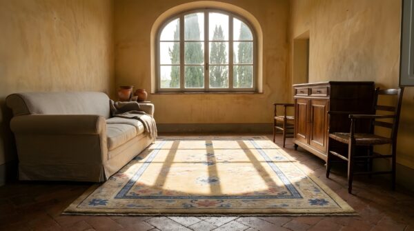 Small size light color antique oriental silk chinese scatter rug 8 Small size light color antique oriental silk chinese scatter rug (sku 23909) - room view