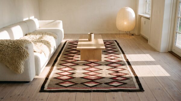 Antique small size navajo native american gray color flat weave wool rug 10 Antique small size navajo native american gray color flat weave wool rug (sku 25497) - room view