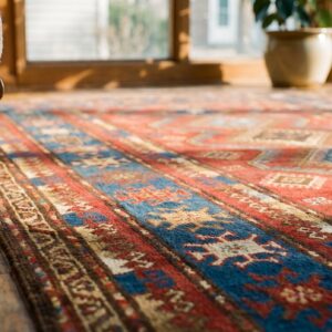 Small Size Red Tribal Geometric Antique Late 19th Century Caucasian Kazak Rug (SKU 18054) - in-room detail