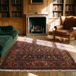 Small Size Square Shape Antique Persian Blue Herati Design Bidjar Rug (SKU 18198) - room view