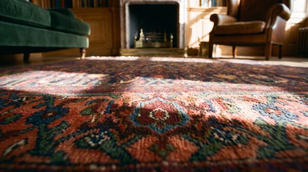Small size square shape antique persian blue herati design bidjar rug 7 Small size square shape antique persian blue herati design bidjar rug (sku 18198) - in-room detail