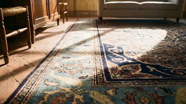 Small antique square bidjar persian medallion hand knotted wool rug 14 Small antique square bidjar persian medallion hand knotted wool rug (sku 24734) - in-room detail