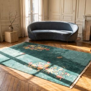 Small Square Antique Chinese Art Deco Seafoam Green Wool Rug (SKU 22350) - room view