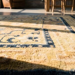 Small Square Antique Early 19th Century Chinese Ningxia Yellow Scatter Rug (SKU 22668) - in-room detail