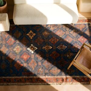 Small Square Antique Geometric Persian Baluch Tribal Rug (SKU 24727) - styled overhead view