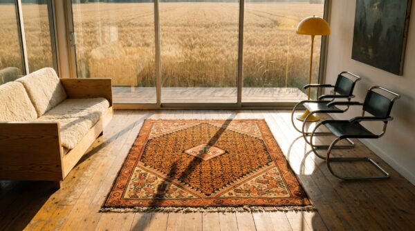 Small square antique persian malayer wool pile throw rug 7 Small square antique persian malayer wool pile throw rug (sku 21394) - room view