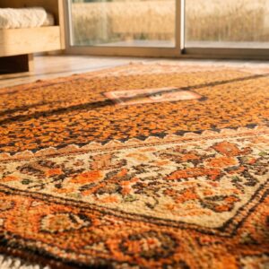 Small Square Antique Persian Malayer Wool Pile Throw Rug (SKU 21394) - in-room detail