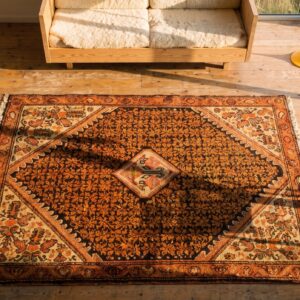 Small Square Antique Persian Malayer Wool Pile Throw Rug (SKU 21394) - styled overhead view