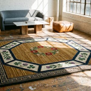 Small Square Scatter Size American Hooked Wool 1930s Antique Rug (SKU 19926) - room view