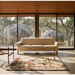 Small Square Scatter Size American Wool Ivory Antique Hooked 1920s Rug (SKU 21855) - room view
