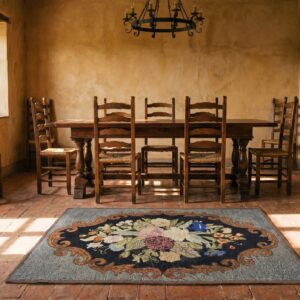 Small Square Scatter Size Hooked Antique American 1935 Wool Rug (SKU 17563) - room view