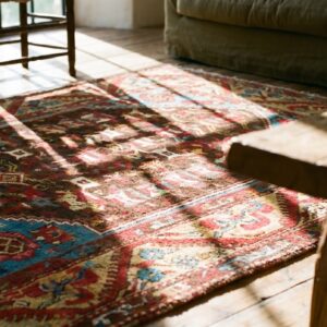 Small Square Antique Tribal Early 19th Century Turkish Kula Knotted Rug (SKU 18006) - in-room detail