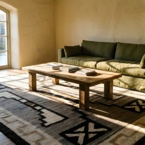 Small Square Antique Tribal Geometric Gray Native American Navajo Kilim Rug (SKU 24275) - room view