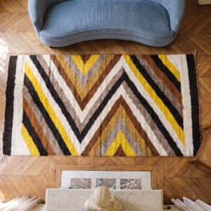Small Square Tribal Antique Geometric Native American Navajo Flatweave Rug (SKU 21478) - styled overhead view