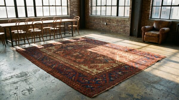 Small antique square tribal turkish late 19th century kula rug 7 Small antique square tribal turkish late 19th century kula rug (sku 18340) - room view
