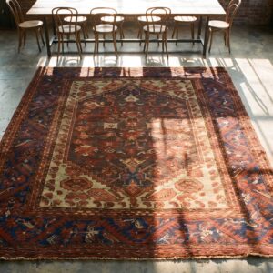Small Antique Square Tribal Turkish Late 19th Century Kula Rug (SKU 18340) - styled overhead view