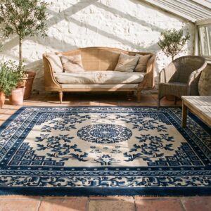 Small Square Antique White and Blue Chinese Ningxia Area Rug (SKU 21912) - room view