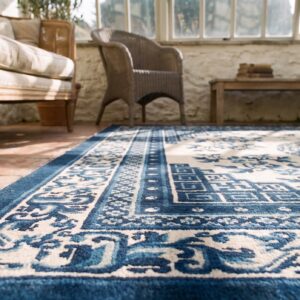 Small Square Antique White and Blue Chinese Ningxia Area Rug (SKU 21912) - in-room detail