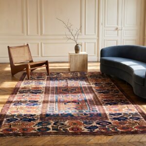 Small Tribal Antique 19th Century Persian Kurdish Sanjabi Coral Carpet (SKU 19435) - room view