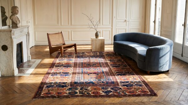 Small tribal antique 19th century persian kurdish sanjabi coral carpet 9 Small tribal antique 19th century persian kurdish sanjabi coral carpet (sku 19435) - room view