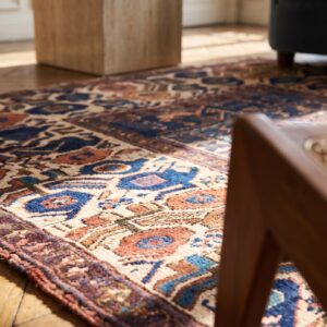 Small Tribal Antique 19th Century Persian Kurdish Sanjabi Coral Carpet (SKU 19435) - in-room detail