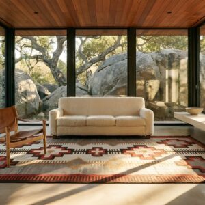 Small Tribal Antique Bold Geometric Native American Flat Weave Navajo Rug (SKU 25676) - room view