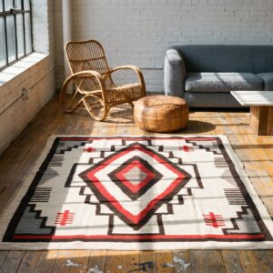 Small Tribal Geometric Diamond Medallion Antique Native American Navajo Flatwoven Kilim Rug (SKU 21473) - room view