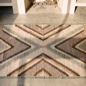 Small Tribal Geometric Antique Navajo Flatweave Native American Rug (SKU 20898) - in-room detail