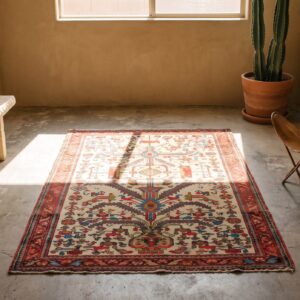 Small Tribal Geometric Tree Of Life Pattern Antique Ivory Persian Malayer Rug (SKU 22749) - room view