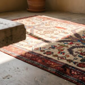 Small Tribal Geometric Tree Of Life Pattern Antique Ivory Persian Malayer Rug (SKU 22749) - in-room detail
