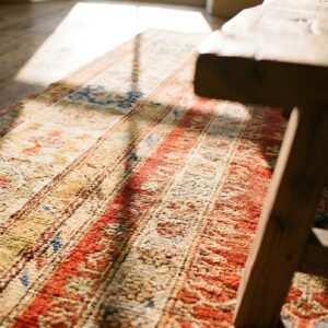 Small Tribal Geometric Antique Turkish Muslim Prayer Design Red Kula Rug (SKU 23732) - in-room detail