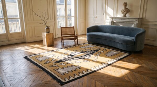 Small antique tribal navajo flatweave native american area rug 8 Small antique tribal navajo flatweave native american area rug (sku 21244) - room view