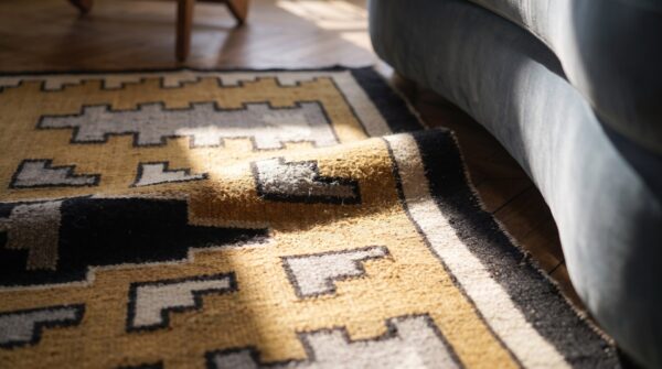 Small antique tribal navajo flatweave native american area rug 9 Small antique tribal navajo flatweave native american area rug (sku 21244) - in-room detail