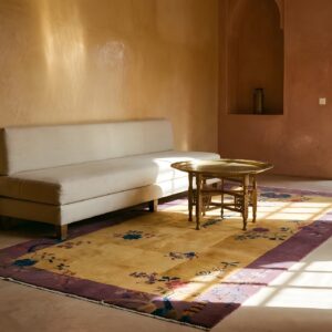 Smaller Size Wool Pile Antique Chinese Art Deco Yellow Area Rug (SKU 24228) - room view