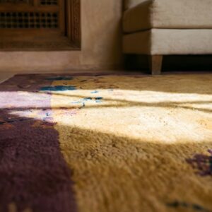 Smaller Size Wool Pile Antique Chinese Art Deco Yellow Area Rug (SKU 24228) - in-room detail