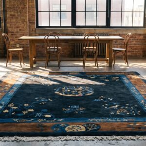 Soft Wool Pile Antique Blue Field Brown Border Chinese Peking Rug (SKU 23076) - room view