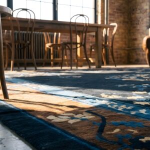Soft Wool Pile Antique Blue Field Brown Border Chinese Peking Rug (SKU 23076) - in-room detail