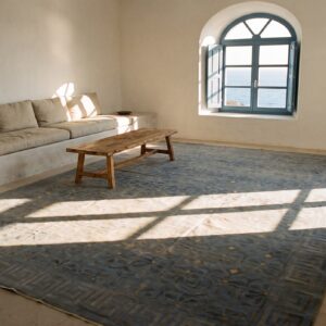 Soft Color Antique Oversized Geometric Floral Pattern Indian Dhurrie Rug (SKU 20119) - room view