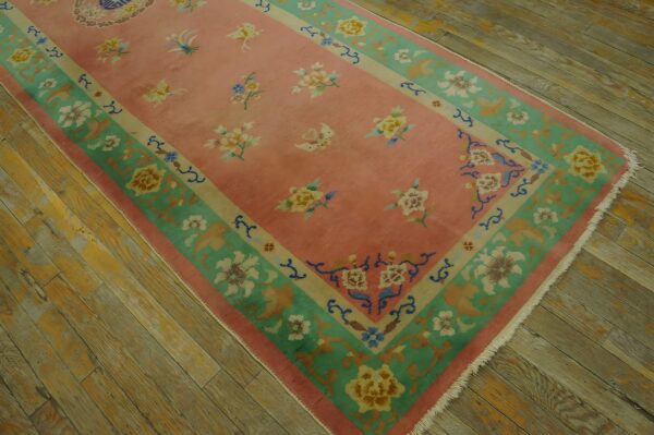 Soft coral color wool pile antique chinese art deco hallway runner rug 6 Soft coral color wool pile antique chinese art deco hallway runner rug (sku 24238) - room view