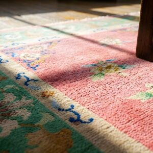 Soft Coral Color Wool Pile Antique Chinese Art Deco Hallway Runner Rug (SKU 24238) - in-room detail