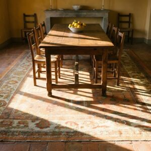 Soft Coral Color Large Scale Allover Tribal Design Antique Turkish Oushak Area Rug (SKU 25647) - room view