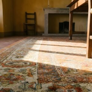 Soft Coral Color Large Scale Allover Tribal Design Antique Turkish Oushak Area Rug (SKU 25647) - in-room detail