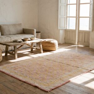 Antique Soft Coral Color Small Size Wool Pile Indian Agra Rug (SKU 20365) - room view