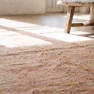 Antique Soft Coral Color Small Size Wool Pile Indian Agra Rug (SKU 20365) - in-room detail